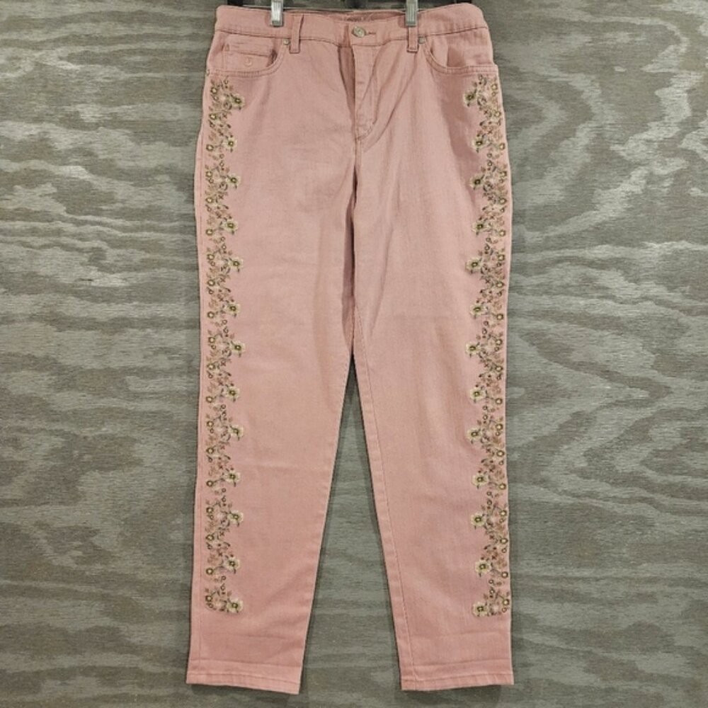 Gloria Vanderbilt Amanda Hi Rise Floral Embroidered Hi Rise Pink Jeans SZ 10P - Picture 2 of 14